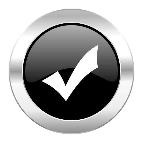 Accept black circle glossy chrome icon isolated — Stock Photo, Image