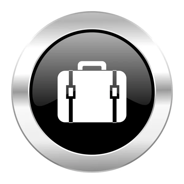 Bag black circle glossy chrome icon isolated — Stock Photo, Image