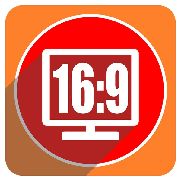 16 9 pantalla icono plano rojo aislado —  Fotos de Stock
