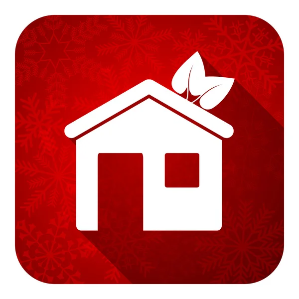 House flat icon, christmas button, ecological home symbol — Stock Photo, Image
