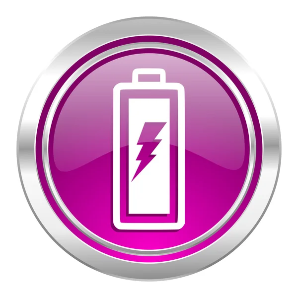 バッテリー紫アイコン電源記号 — ストック写真