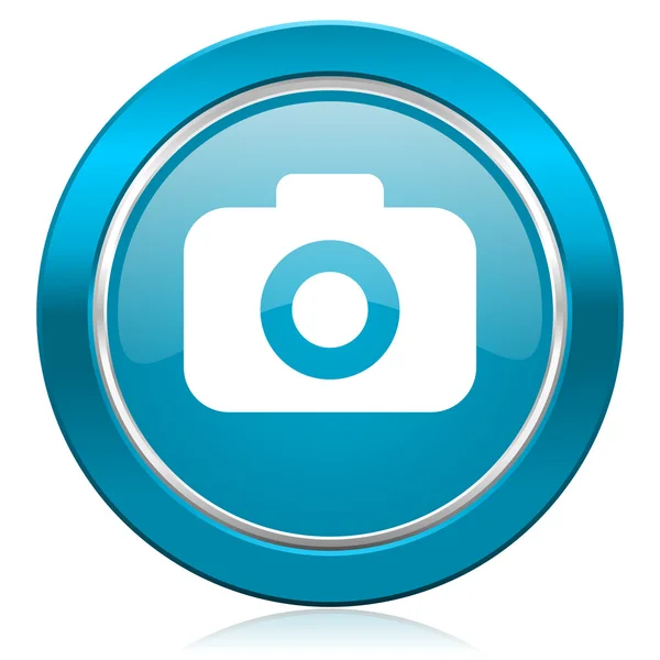 Photo camera blue icon photography sign — Stock Photo, Image