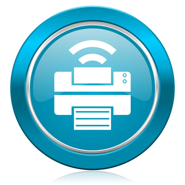 Printer blue icon wireless print sign — Stock Photo, Image