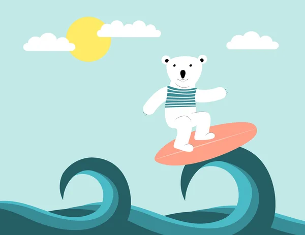 Niedźwiedź polarny, surfing — Wektor stockowy