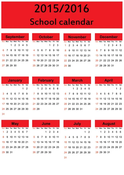 School calendar — Stock Vector