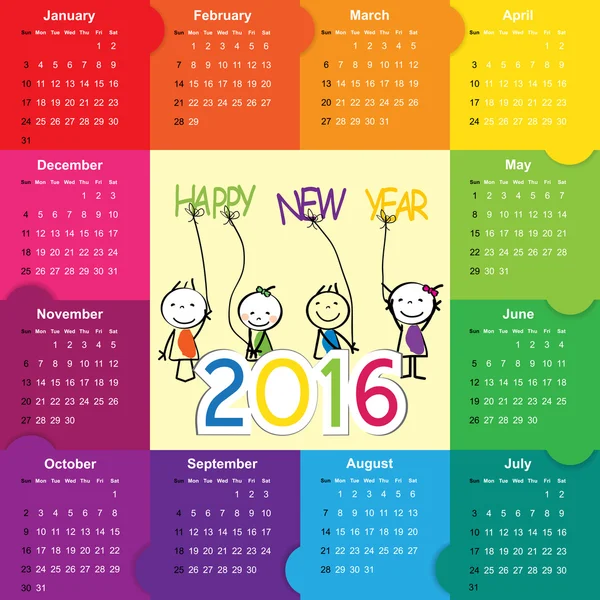 Calendario 2016 — Vector de stock