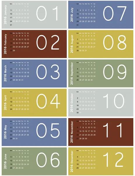 Calendario 2016 — Vector de stock