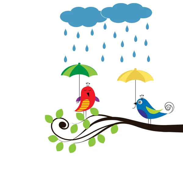 Birds with umbrellas — Stock Vector