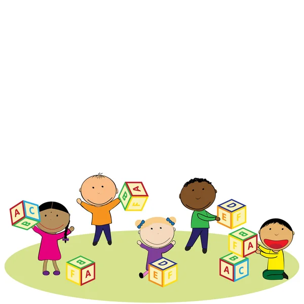 Enfants heureux et blocs colorés — Image vectorielle