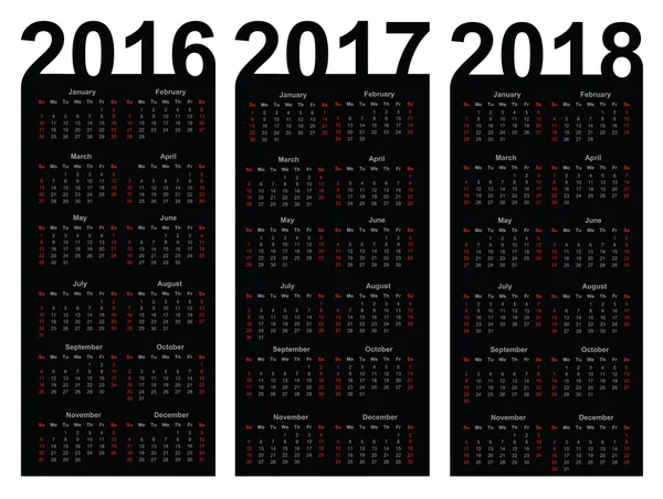 Календар на 2016, 2017 та 2018 роки — стоковий вектор