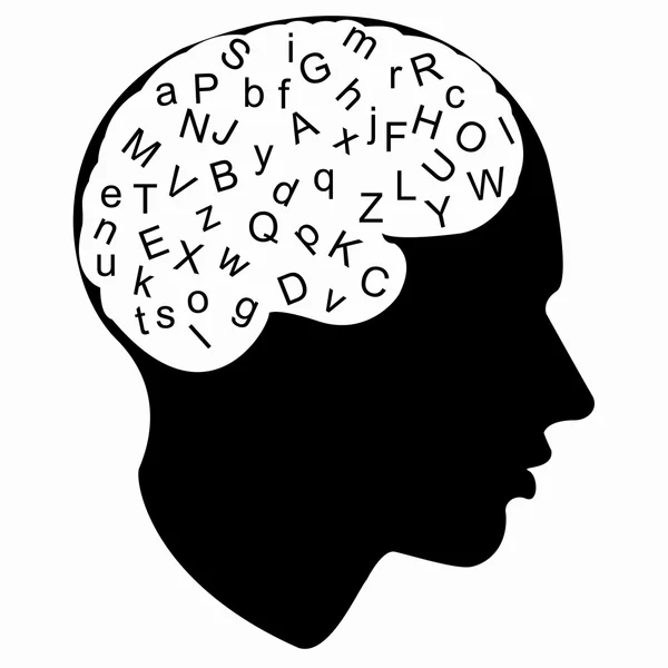 मेंदू चिन्ह मध्ये अक्षरे — स्टॉक व्हेक्टर