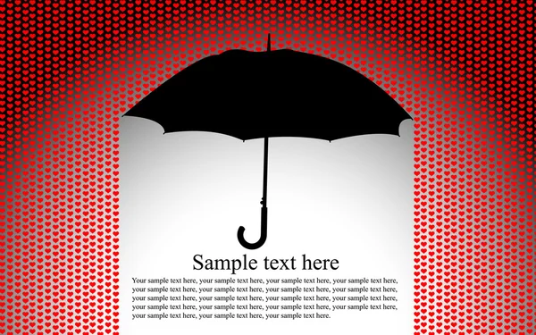 Background with umbrella in hearts rain — Stock Vector