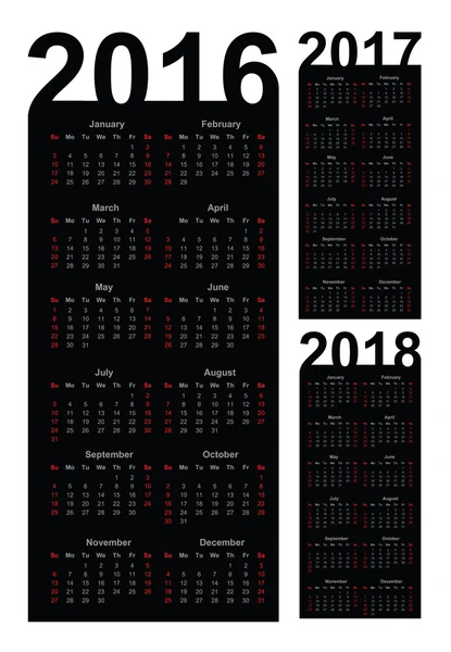 2016, 2017, 2018 년 달력 — 스톡 벡터