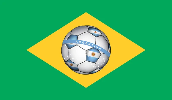 Bandera de Brasil con balón de fútbol Argentina — Archivo Imágenes Vectoriales