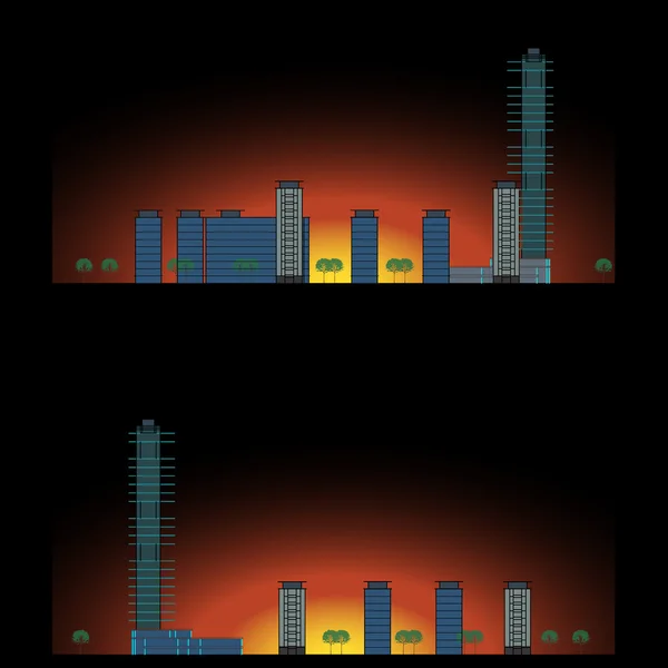 Stad zonsondergang. Stedelijke sectie — Stockvector