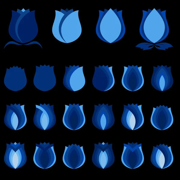 Tulipas azuis, Conjunto de símbolos de flores — Vetor de Stock