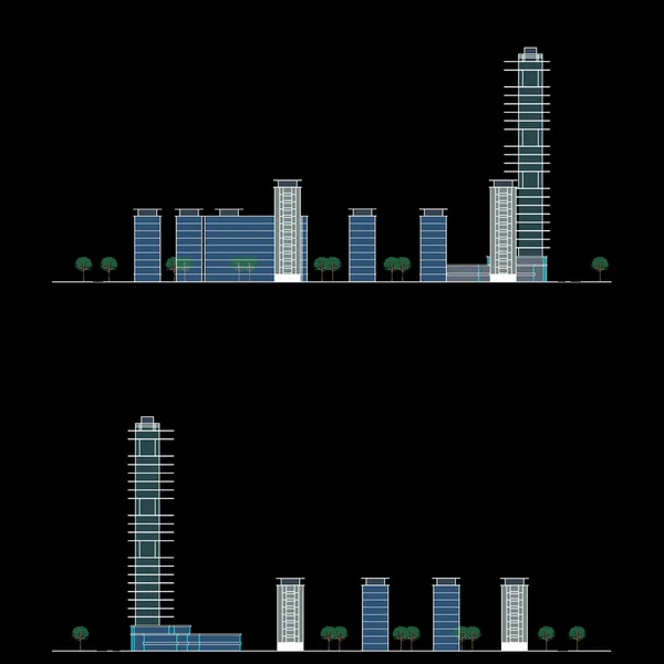 Atardecer de ciudad. Sección urbana — Archivo Imágenes Vectoriales