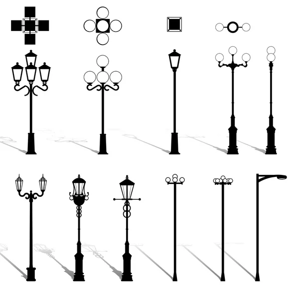 Definir postes de iluminação de rua — Vetor de Stock