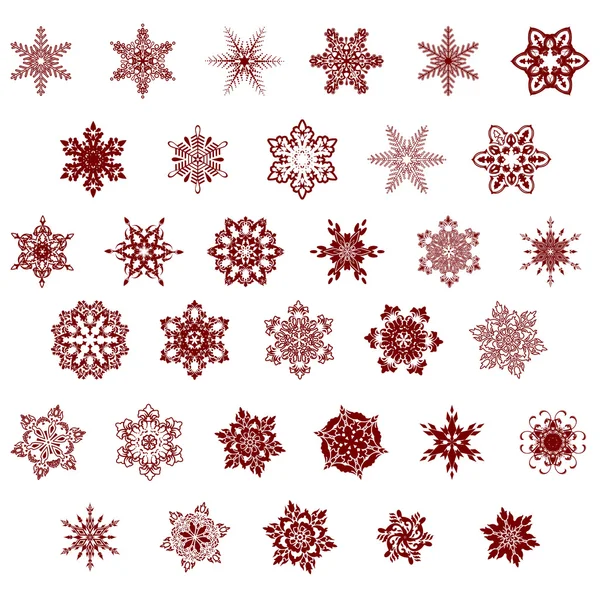 Red Set of Snowflakes — Stock Vector