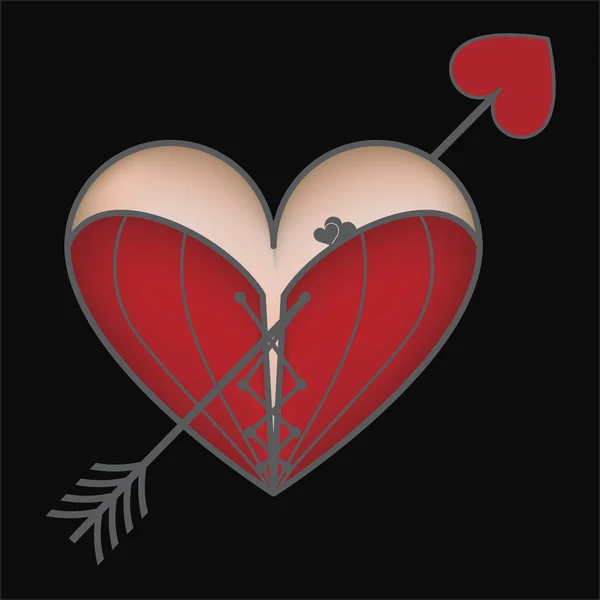 Corazón de corsé con flecha — Vector de stock