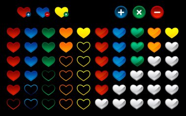 Renkli kalp sık kullanılan düğmeler