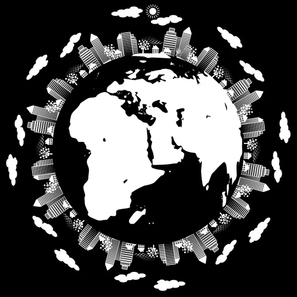 Jorden världen med stadsbilden — Stock vektor