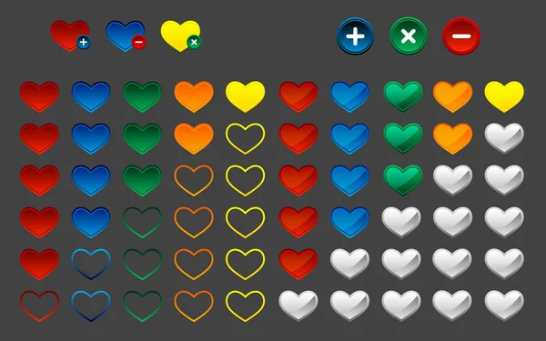 Renkli kalpler sık kullanılan düğmeler — Stok Vektör