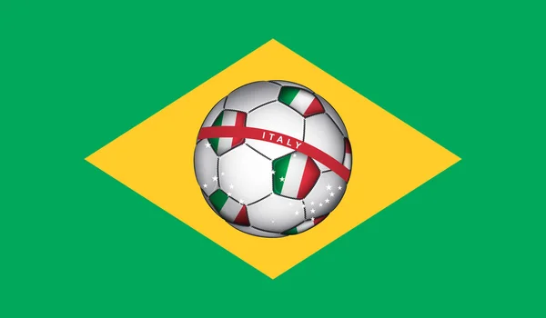 Bandera de Brasil con balón de fútbol Italia — Archivo Imágenes Vectoriales