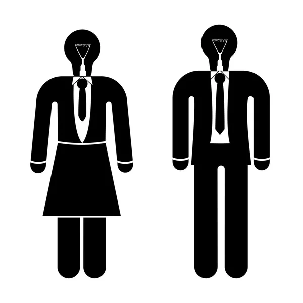 Homme d'affaires et femme d'affaires avec des têtes d'ampoules — Image vectorielle