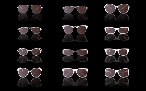 Sunglasses set on black — Stock Vector