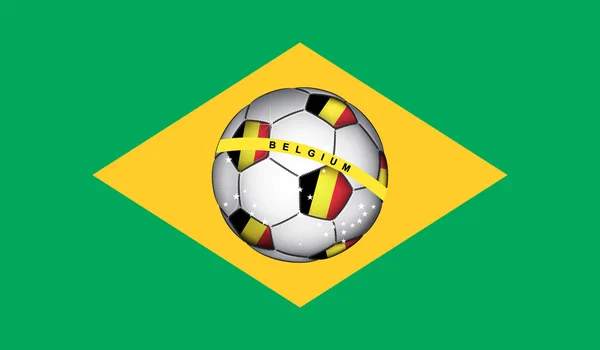 Bandiera brasiliana con pallone da calcio Belgio — Vettoriale Stock