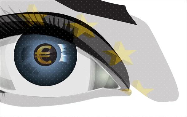 Mata rakus dengan tanda euro - Stok Vektor