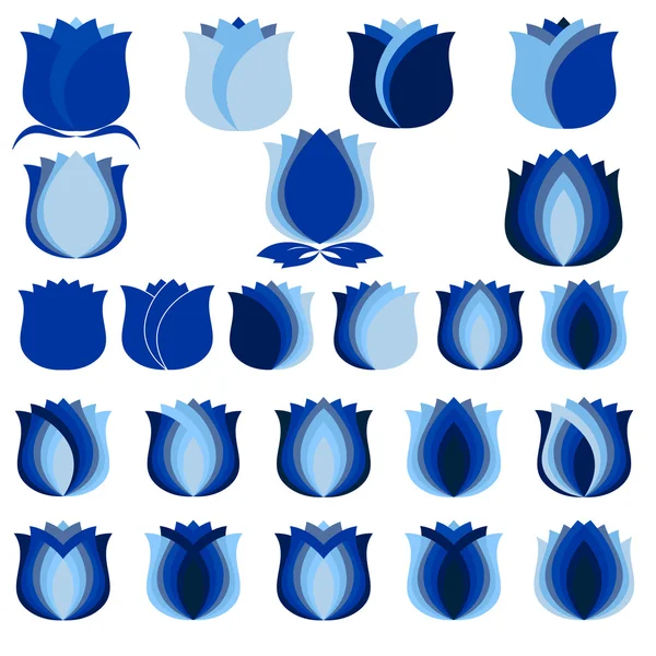 Tulipanes azules, Flores símbolos Set — Vector de stock