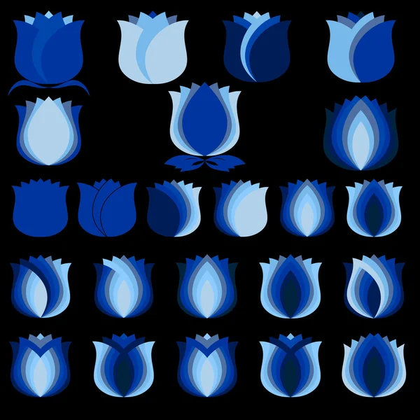 Tulipani blu, Simboli di fiori Set — Vettoriale Stock