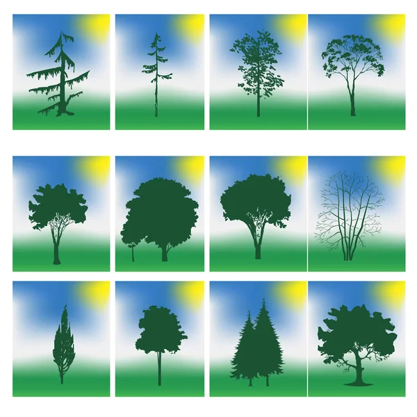 Ensemble de différents arbres — Image vectorielle