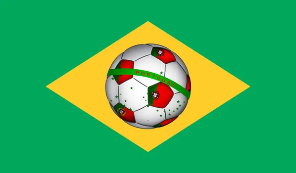 巴西国旗与葡萄牙足球球 — 图库矢量图片