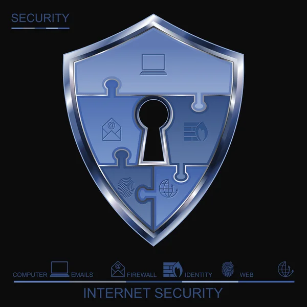 Internet scudo di sicurezza puzzle — Vettoriale Stock