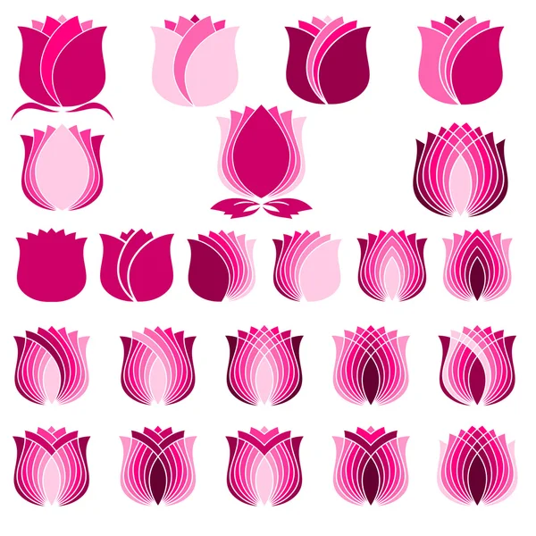 Pink tulips, flowers symbols set — Stock Vector