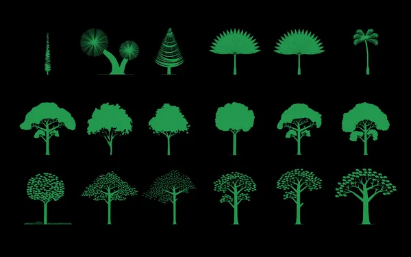 Set van verschillende bomen, palmen, dennen — Stockvector