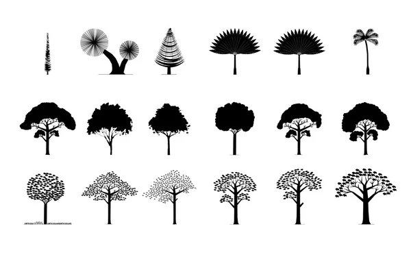 Ensemble de différents arbres, palmiers, pins — Image vectorielle