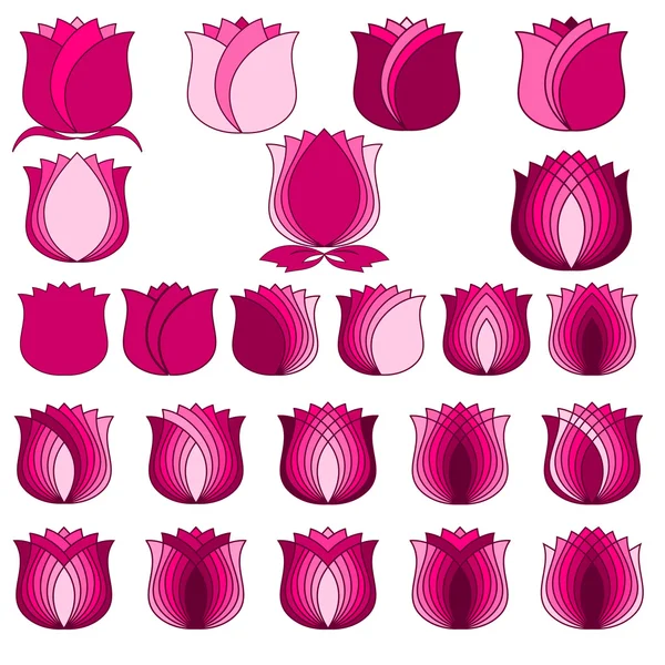 Tulipas cor de rosa, conjunto de símbolos de flores — Vetor de Stock