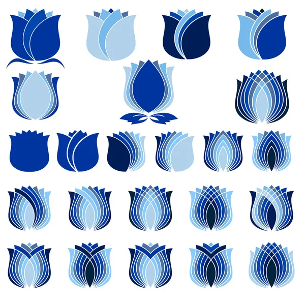 Blue tulips, Flowers symbols Set — Stock Vector