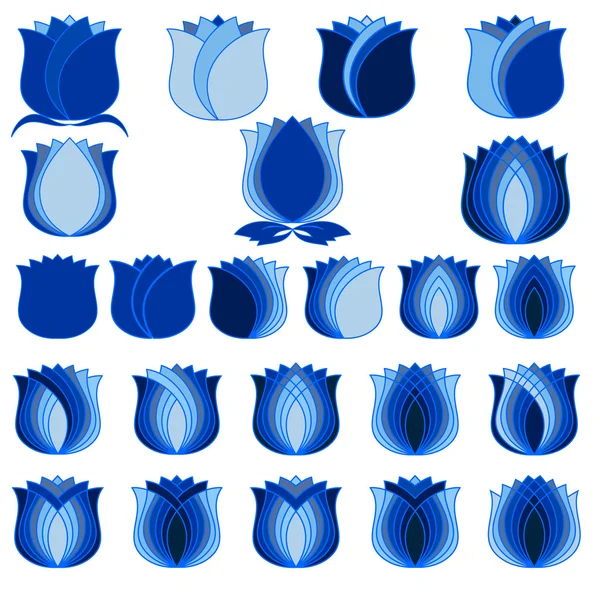 Błękitne tulipany, kwiaty symbole zestaw — Wektor stockowy