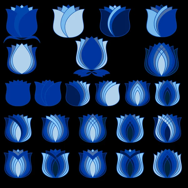 Tulipanes azules, Flores símbolos Set — Vector de stock