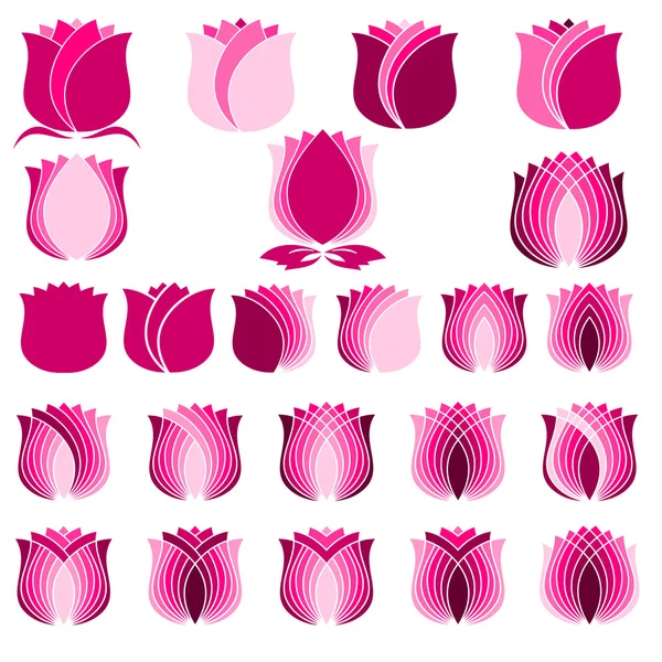 Rosa Tulpen, Blumensymbole gesetzt — Stockvektor