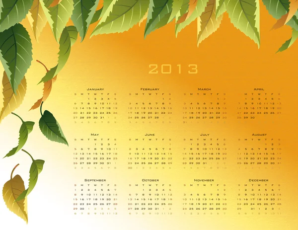 Календарь с зелеными листьями — стоковый вектор