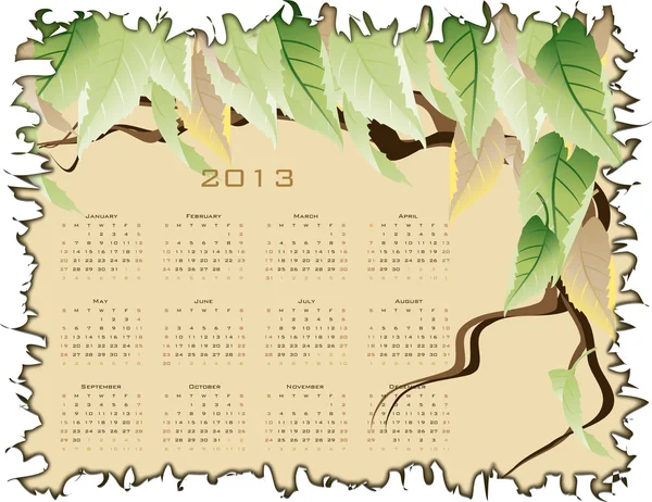 Calendario con hojas verdes — Archivo Imágenes Vectoriales