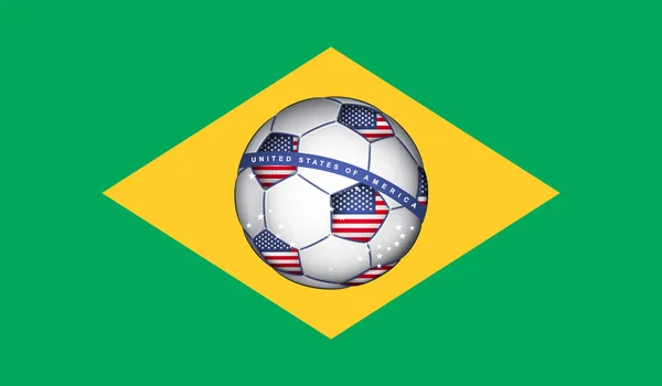 Бразильский флаг с американским футбольным мячом — стоковый вектор