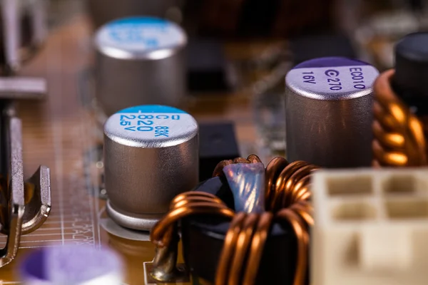 Motherboard capacitor close-up — Stock Photo, Image