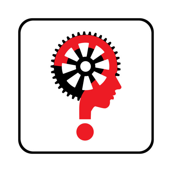 man sign with question mark and gear,